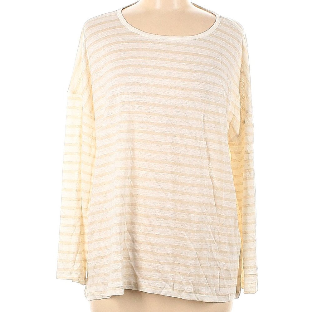 J. Crew Linen Striped Ivory White Long Sleeve Shirt - Size Medium